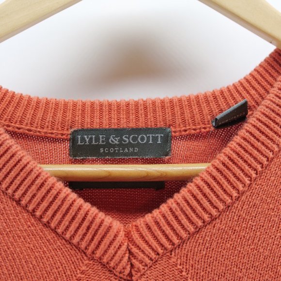 LYLE&SCOTT SCOTLAND MENS SZ L V-NECK ORANGE COMBED COTTON PULLOVER SWEATER - Picture 2 of 7